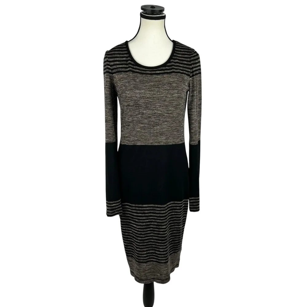 Max Studio Sweater Dress Gray Black Striped Small